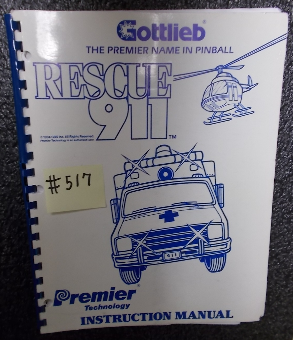 RESCUE 911 Pinball Machine Game Instruction Manual #517 ... pinball parts diagram 